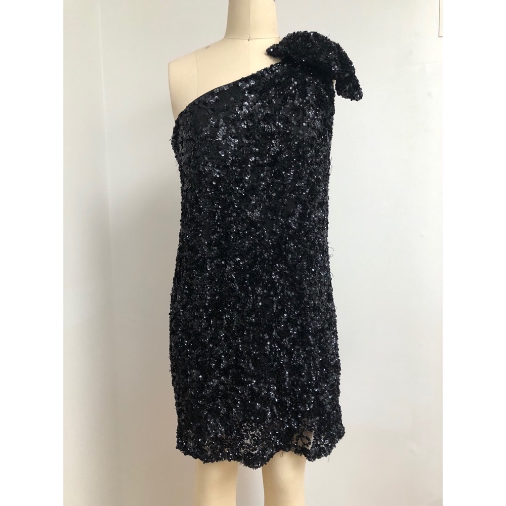 Mango black sparkly one shoulder mini dress Size 6